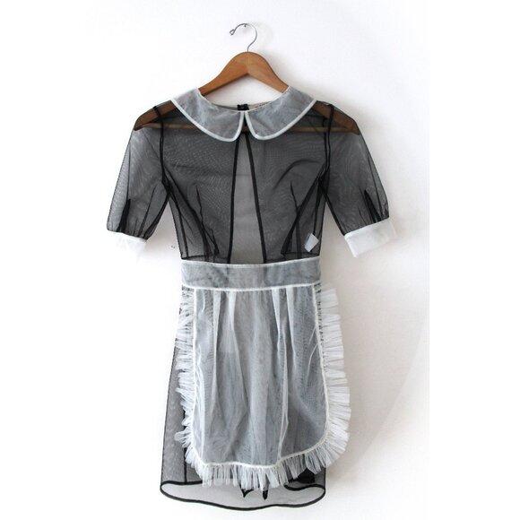 MURMUR Maid Transparent Outfit Roleplay / FR 34 / XS / Black White Mesh Lingerie - Picture 3 of 9